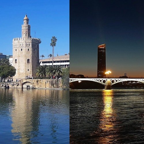 Sevilla: Paseo en barco + Comida o Cena de 5 platos + Bebidas ilimitadas